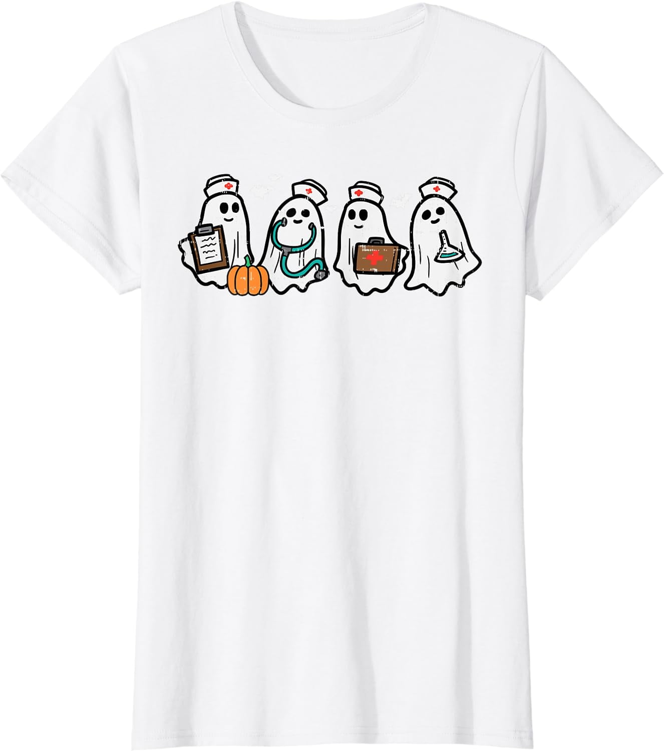 Ghost Nurses Halloween Crew Funny Costume Scrub Top Women TShirt