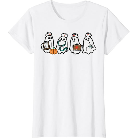 Ghost Nurses Halloween Crew Funny Costume Scrub Top Women T-Shirt