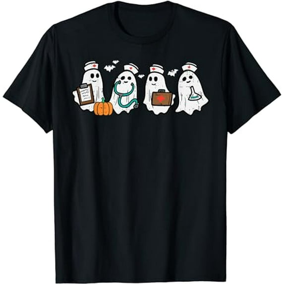 Ghost Nurses Halloween Crew Funny Costume Scrub Top Women T-Shirt