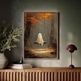Fal Drawing Ghost On Swing Wall Art Print, Autumn Forest Halloween Decor - Walmart.com