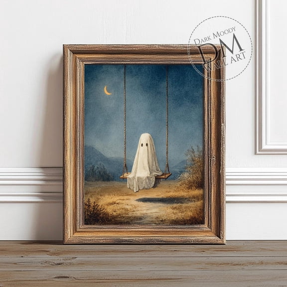Ghost On Swing Wall Art Print, Dark Moody, Spooky Landscape Portrait, Living Room And Gallery Wall Decor