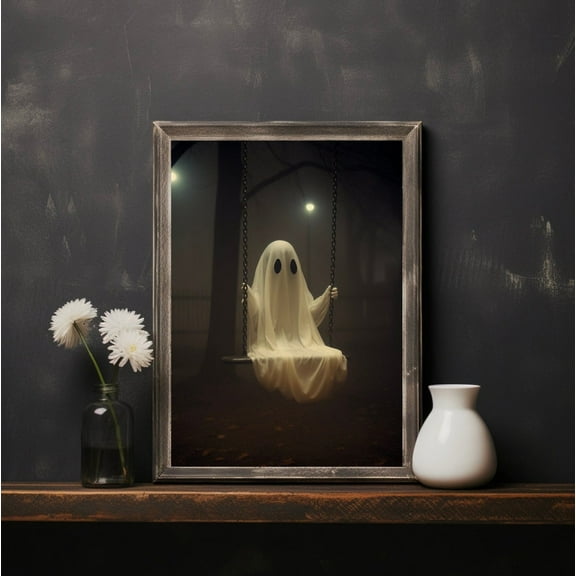 Ghost On The Swing Wall Art Canvas Artwork Wall Decor Spooky Prints Painting Art Prints Picture Home Halloween Bedroom Decoration No Frame