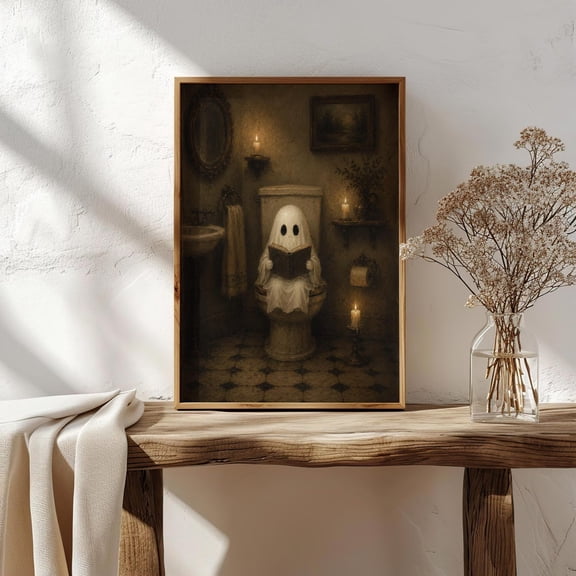 Ghost On Toilet Canvas Art Prints Painting Cute Spooky Picture Artwork Home Funny Bathroom Halloween Decoration No Frame