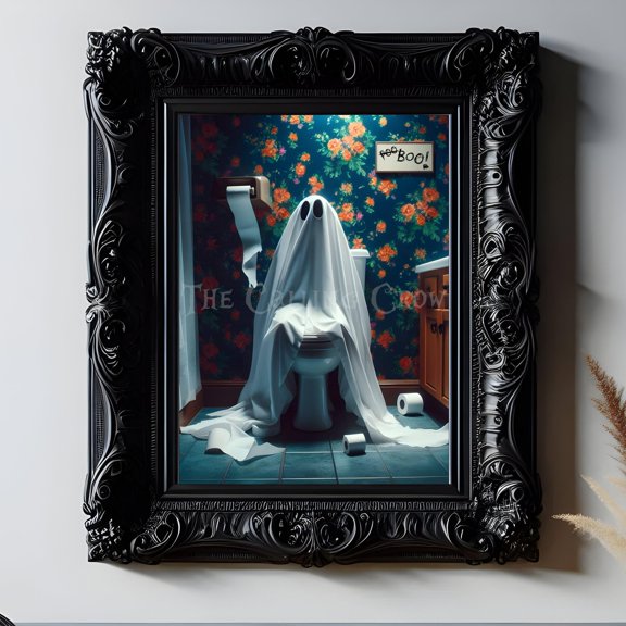 Ghost On Toilet Print Gothic Bathroom Decor, Bathroom Print, Toilet Alternative Gothic Decor, Goth Or Emo Present Poster, Poster Only
