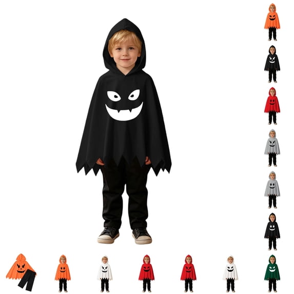 Ghost Outfit Kids Boy Girl Two Piece Cute Hood Cape Black Pants Party Outfit