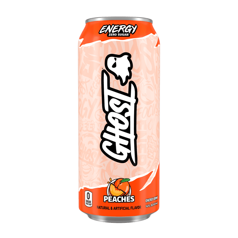 GHOST® ENERGY Zero Sugars Energy Drink, Peaches, 200mg Natural