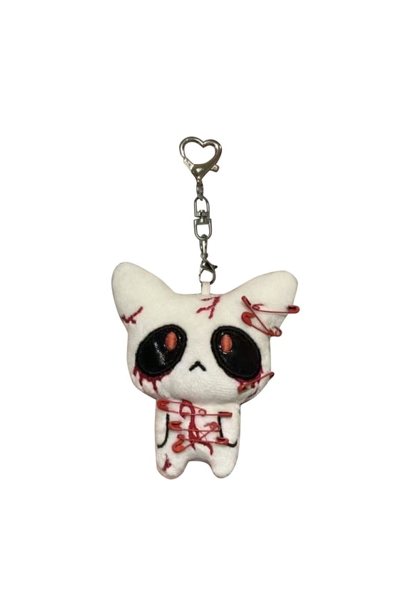 Ghost Pendant Horror Plush Keychain, Gothic Stuffed Doll Bag Charm with Heart Clip, Creepy Cute Halloween Gift for Couples, 2.76"