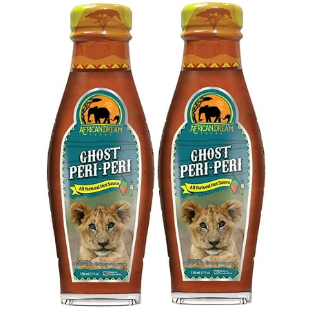 Ghost Peri-Peri Hot Sauce by African Dream Foods | All-Natural Piri-Piri Made in Africa | 5 fl oz Glass Bottle | 2-Pack