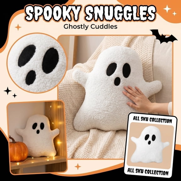 Ghost Pillow Soft Sherpa Plush Halloween Pillow Cute Ghost Shaped Halloween Decorations Indoor Halloween Home Decor Cushion For Sofa Bed