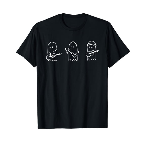 Ghost Playing Guitar Lazy Halloween Costume Funny Musician T-Shirt