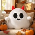 thumbnail image 1 of Ghost Plushie Fluffy Stuffed Figure, 18 Inch Cute Devil Ghost Plush Toy, Soft Fluffy Ghost Stuffed Animal with Red Horns, Kawaii Ghost Pillow Plushie for Halloween Decoration Indoor, 1 of 7