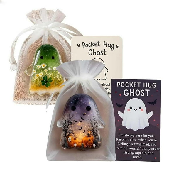 Ghost Pocket Cards, Pocket Comfort Ghosts, Pockets Hug Ghost with Encouragement Card Cute Mini Charm, Inspirational Gift for Friend Support ,Small Decorative Keepsake
