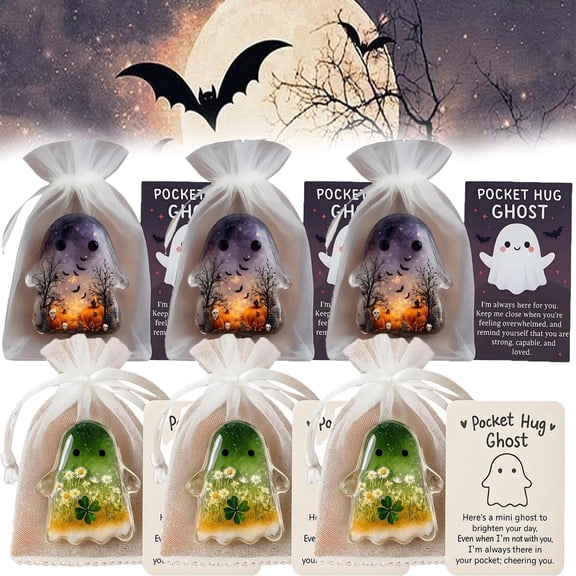 Ghost Pocket Cards, Pocket Comfort Ghosts, Pockets Hug Ghost with Encouragement Card Cute Mini Charm, Inspirational Gift for Friends, Emotional Support Token, Small Decorative Keepsake(6PC)