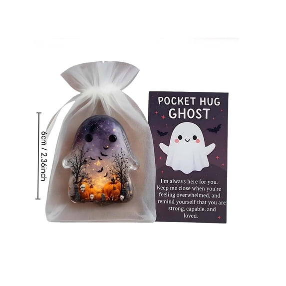 Ghost Pocket Cards, Pocket Comfort Ghosts, Pockets Hug Ghost with Encouragement Card Mini Charm, Inspirational Gift for Friends, Emotional Support Token, Small Decorative Keepsake