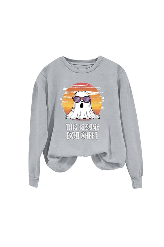 Ghost Print Cosplay Sweatshirt for Womens Fleece Thermal Pullover Sweater Blouses Loose Fit Sweater Blouses Comfort Casual Sweater Top