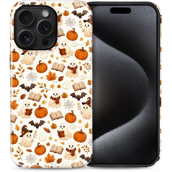 Ghost Pumpkin Book Phone Case Compatible with iPhone 15 Pro, Decorative Printed Design, Shockproof Protection, Scratch Protection, Patterned Phone Cover for Everyday Use