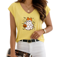 thumbnail image 1 of Ghost Pumpkin Graphic Top V Neck Sleeveless Halloween Women’s Casual Shirt, 1 of 6