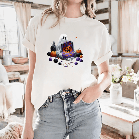 Ghost Pumpkin Halloween Party Retro Night Scene Graphic Artwork Print Unisex T-Shirt up to size 5XL