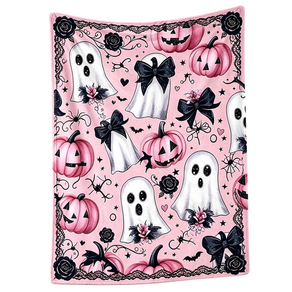 Ghost Pumpkin Halloween Throw Blanket for Couch, Soft Flannel Warm Cozy Decor Cover, Washable Blanket for Bedroom.