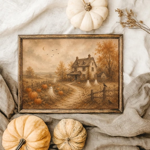 Ghost Pumpkin Patch Fall Seasonal Decor Wall Art