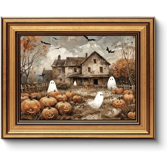 Ghost Pumpkin Patch Wall Art Print, Vintage Decor