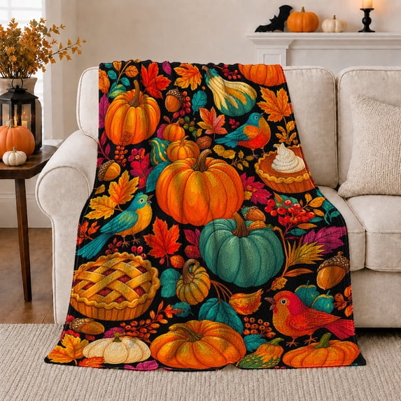 Ghost Pumpkin Scene Ghosts And Pumpkins Spooky Holiday Art Halloween Lovers Playful Harvest Motif Warm Flannel Blanket, Halloween Gift for Living Room and Family Room Home Decor