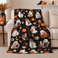 thumbnail image 1 of Ghost Pumpkin Scene Ghosts And Pumpkins Spooky Holiday Art Halloween Lovers Playful Harvest Motif Warm Flannel Blanket, Halloween Gift for Living Room and Family Room Home Decor, 1 of 9