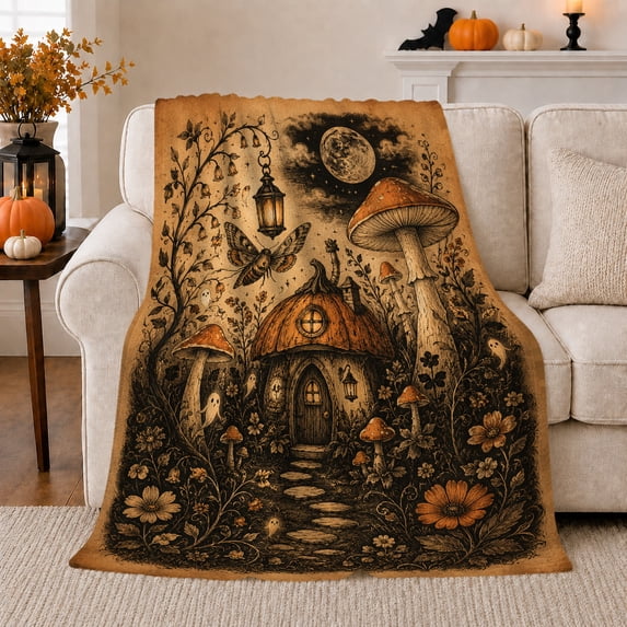 Ghost Pumpkin Scene Ghosts And Pumpkins Spooky Holiday Art Halloween Lovers Playful Harvest Motif Warm Flannel Blanket, Halloween Gift for Living Room and Family Room Home Decor