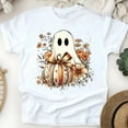 thumbnail image 1 of Ghost Pumpkin Shirt Fall Floral Halloween Tee Cute Autumn Ghost Top , White, Size S, 1 of 6