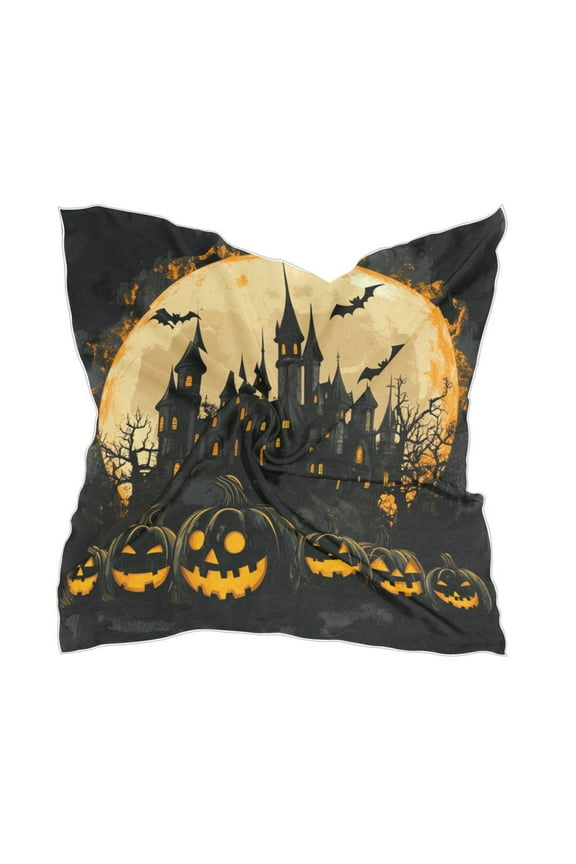 Ghost Pumpkin Square Silk Scarf, 23.6223.62in Polyester Simulated Silk Satin Scarf Tops for Women Head Wraps Shirt Bandana Curly Hair Tie Headband Headscarf