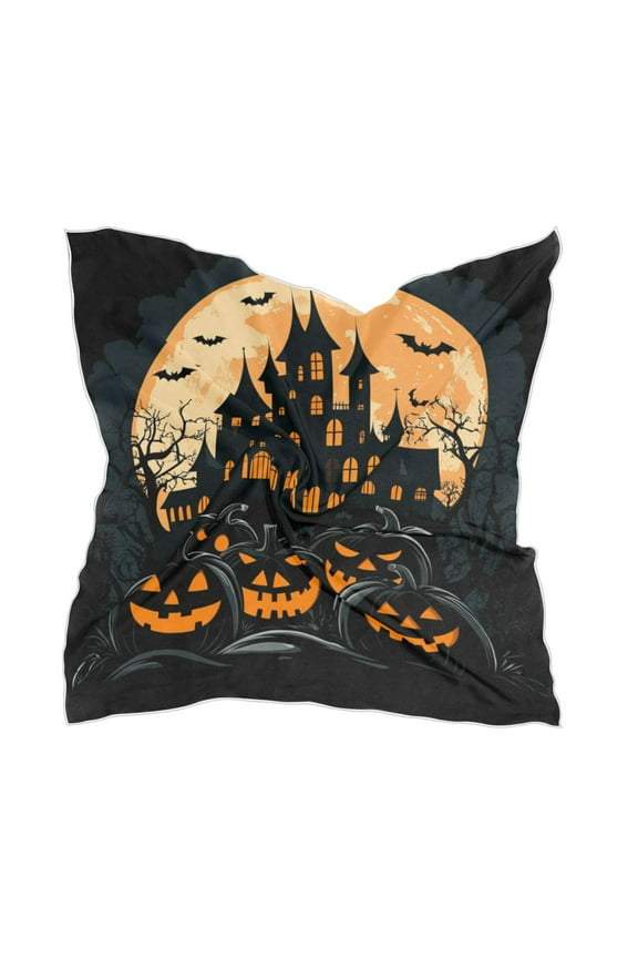 Ghost Pumpkin Square Silk Scarf, 23.6223.62in Polyester Simulated Silk Satin Scarf Tops for Women Head Wraps Shirt Bandana Curly Hair Tie Headband Headscarf