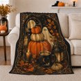 thumbnail image 1 of Ghost and Pumpkin Still Life with Moonlit Candles, Spooky Gothic Autumn Style for Halloween Lovers, Cozy Flannel Blanket for Family Room and Living Room, Halloween Gift, Home Decor, 1 of 9