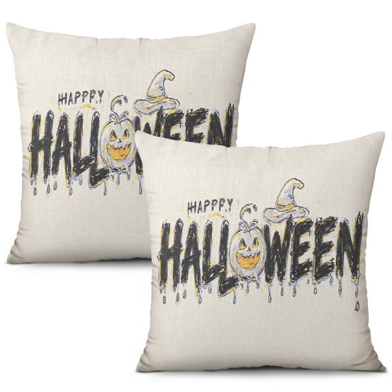 Ghost Pumpkin Throw Pillow Cases 18x18 Inch Set of 2 Happy Halloween Pumpkin Ghost Pillow Cover Sofa Bed Throw Cushion Cover for Home Office Halloween Decoration