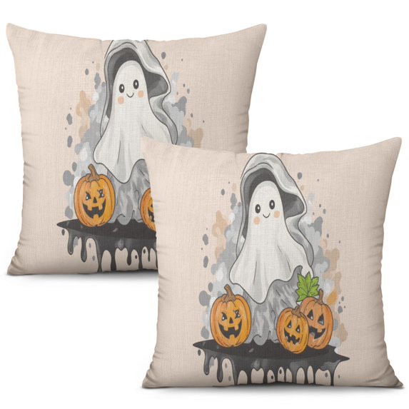 Ghost Pumpkin Throw Pillow Cases 20x20 Inch Set of 2 Happy Halloween Pumpkin Ghost Pillow Cases Throw Cushion Cover Cushion Cases for Living Room Decoration