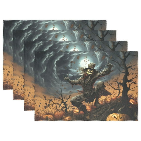 Ghost Pumpkins Halloween 12×18 inch Placemats Heat Resistant Washable Foldable Rectangular Placemats Set Decoration Indoor Outdoor for Kitchen Dining Table 4PCs