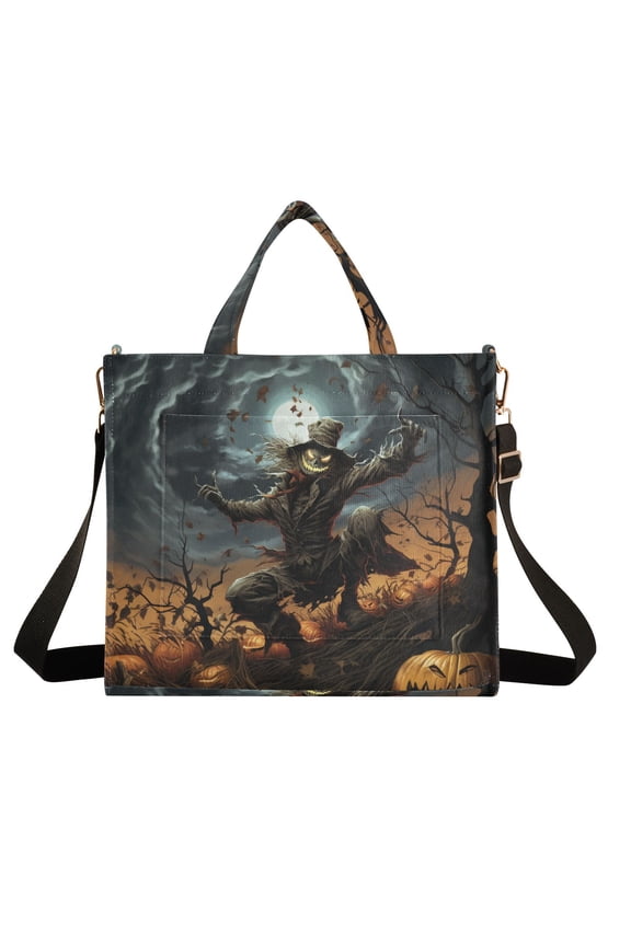 Ghost Pumpkins Halloween Corduroy Tote Bag Handbag Large Messenger Bag Shoulder Crossbody Zipper Bag Purse