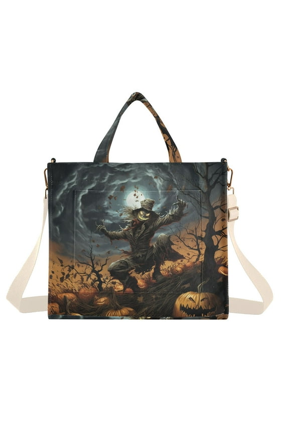 Ghost Pumpkins Halloween Corduroy Tote Bag Handbag Large Messenger Bag Shoulder Crossbody Zipper Bag Purse