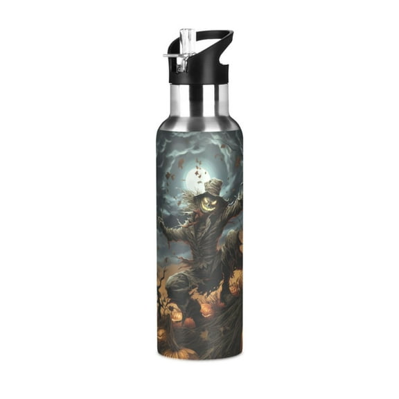 Ghost Pumpkins Halloween Sports Water Bottle with Straw Lid Insulated Stainless Steel Leak Proof BPA Free Thermal Mug with Handle for Gym Yoga Cycling Camping