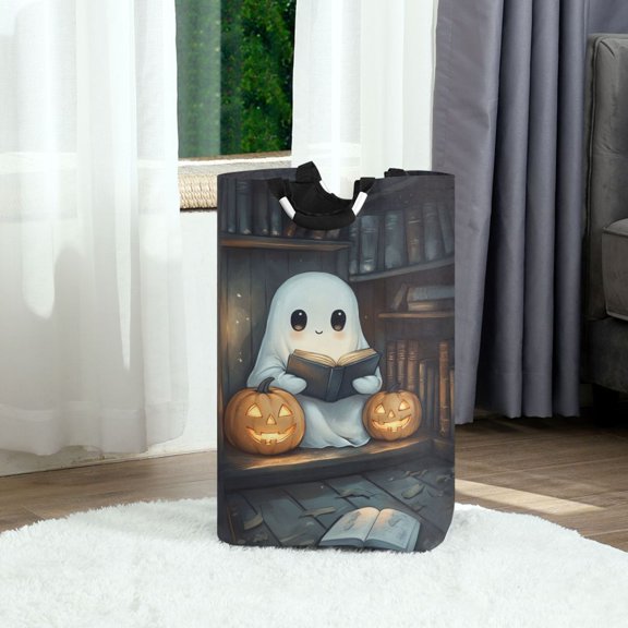 Ghost Read Book Foldable Laundry Hamper 12.6x11x22.7in with Handles for Bathroom Bedroom Storage