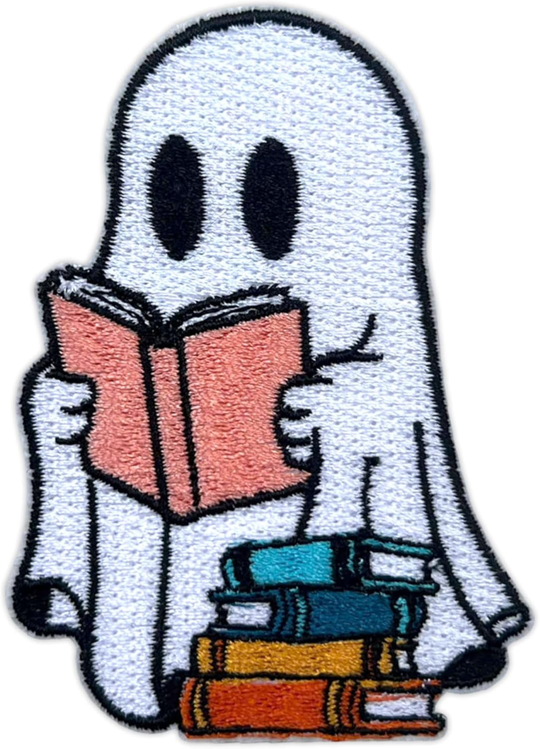 Ghost Reading Book Embroidery Patches for Clothes Backpacks Hats Jeans Bags, Funny Ghost Size 3" Iron On Patch or Sew On Patches, Book Readers Applique Embroidery Patches