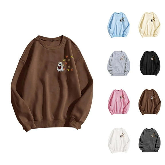 Ghost Reading Book Halloween Sweatshirts for Women Long Sleeve Crewneck Cute Ghost Graphic Sweatshirt Pullover Tops
