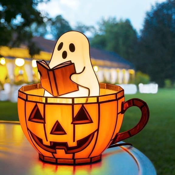 Ghost Reading Book Lamp with Color Changing Light for Festive Home Decor, Portable Battery Operated Night Light for Halloween Christmas Ambiance and Relaxing Bedroom