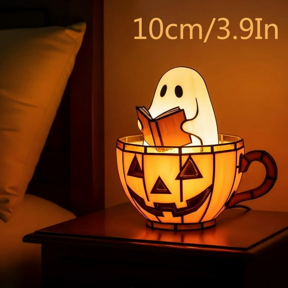 Ghost Reading Book Lamp, Halloween Decorations Indoor, Halloween Night Light, Ghost Pumpkin Reading Light A 10cm