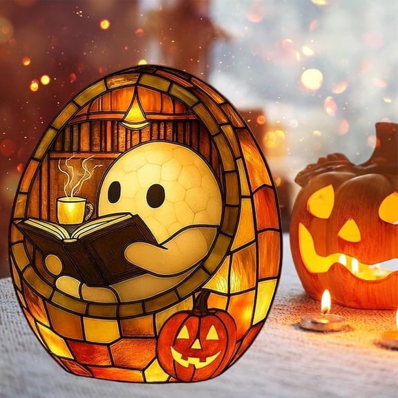 Ghost Reading Book Lamp, Handmade Halloween Ghost Night Light, Flickering Soft Glow for Readers, Cute Decor for Book Lovers (2pc)