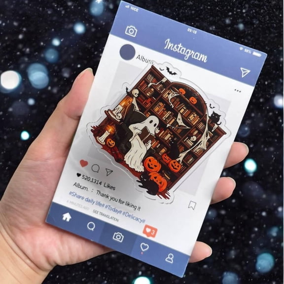 Ghost Reading Book MagSafe Phone Grip Cozy Halloween Magnetic Grip for iPhone, Spooky Library Phone Stand, Gift for Book Lovers