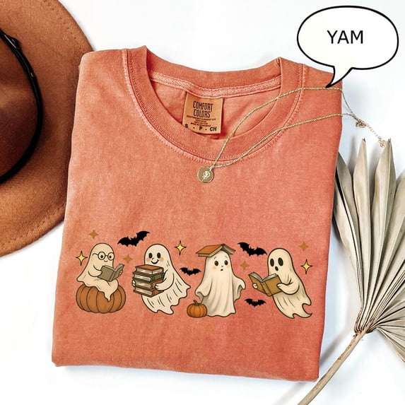 Ghost Reading Book T-Shirt, Halloween Ghost Shirt, Book Lover Gift, Teacher Halloween Shirt, Cute Ghost And Book Tee
