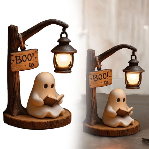 Ghost Reading Night Light, Ghost Table Lamp, Boo Ghost Decor Lamp, Cute Ghost LED Desk Lamp, Spooky Tabletop Decor, Ghost Reading Figurine Lamp for Home Desktop Festival Decoration