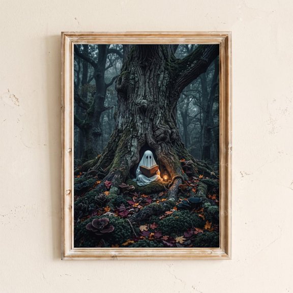 Ghost Reading Oak Tree Wall Art Print