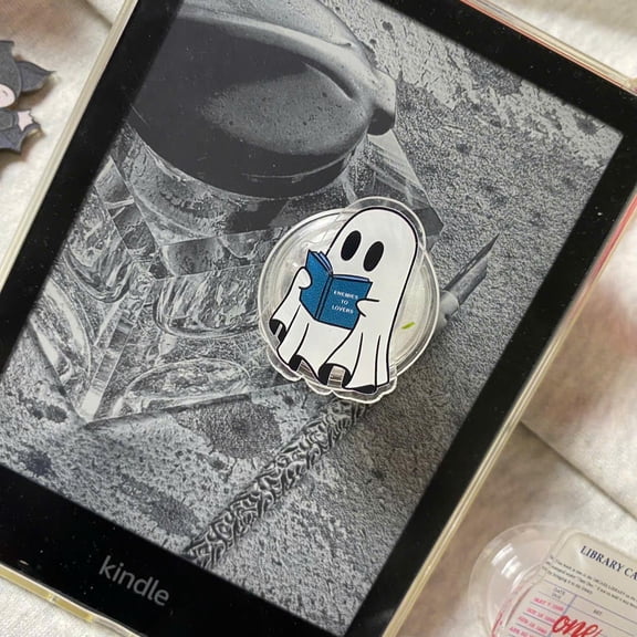 Ghost Reading Phone, Book Lover Halloween Aesthetic, Reading Book Cute Phone Grip, Book Lover Phone Holder, E-Reader Accessory
