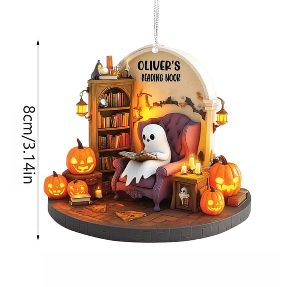 Ghost Reading Scene Hanging Ornament with Halloween Theme for Door and Wall Decor with Playful Holiday Enhancement